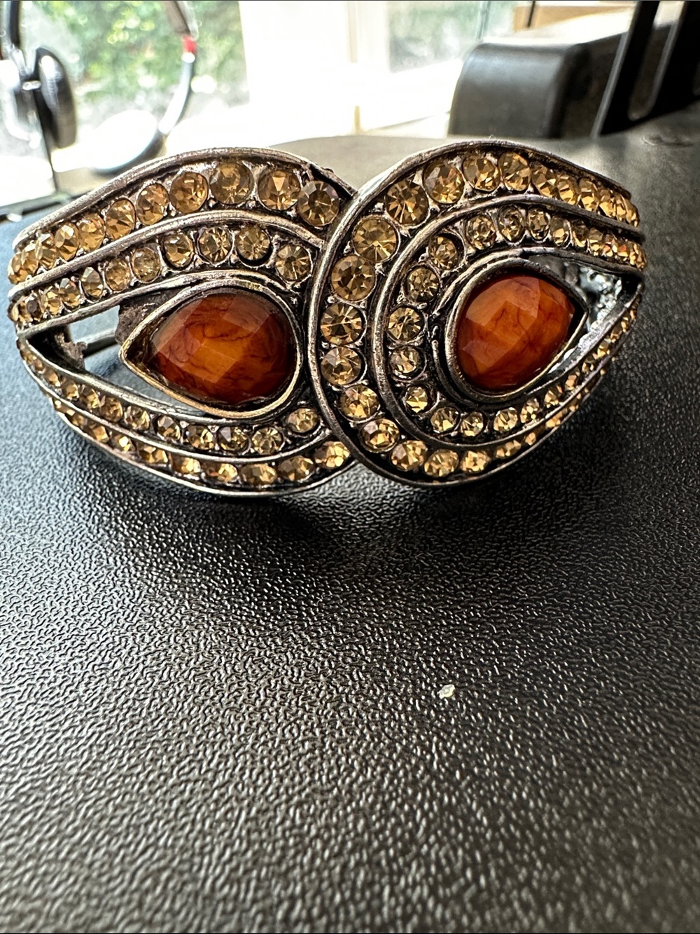 Vintage-Inspired Amber Crystal Cuff Bracelet
